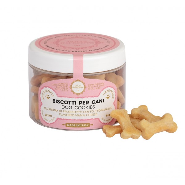 Dolci Impronte® - Biscuits with Rice Flour - Ham and Cheese Flavored - Jar 170 gr