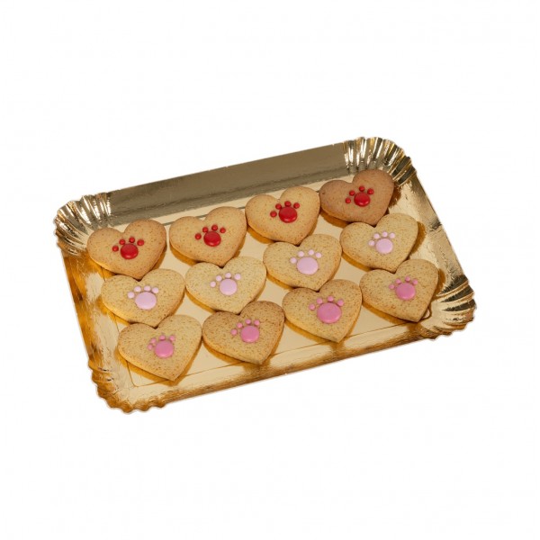 Dolci Impronte Biscuit Tray - 12 Hearts decorated with paws