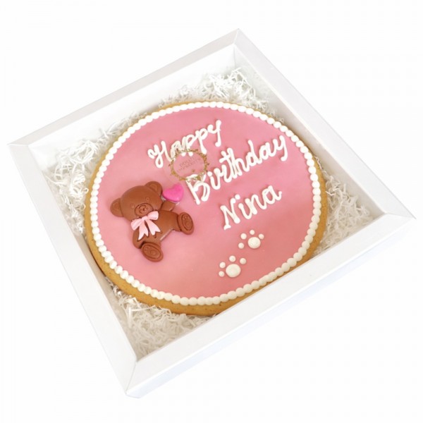 Dolci Impronte Torta Compleanno Personalizzabile Decorata a Mano - Rosa - 380 gr