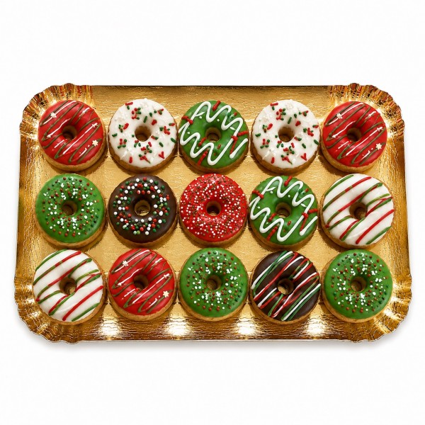Dolci Impronte Vassoio | 15 Mini donuts Soggetti Natale 215g   S18
