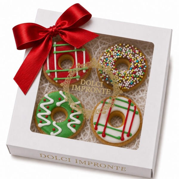 Dolci Impronte | Scatola Regalo Natale 4 Mini Donuts  55 gr - Confezione 2 scatole    S17