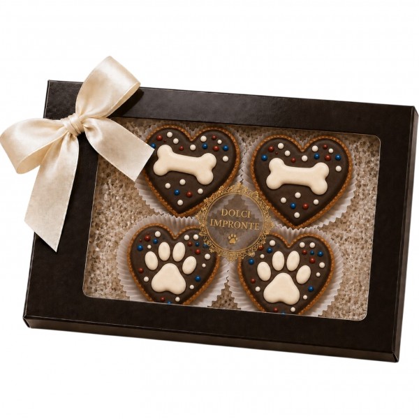 Dolci Impronte | Wengé Gift Box 4 Decorated Mini Hearts 66g